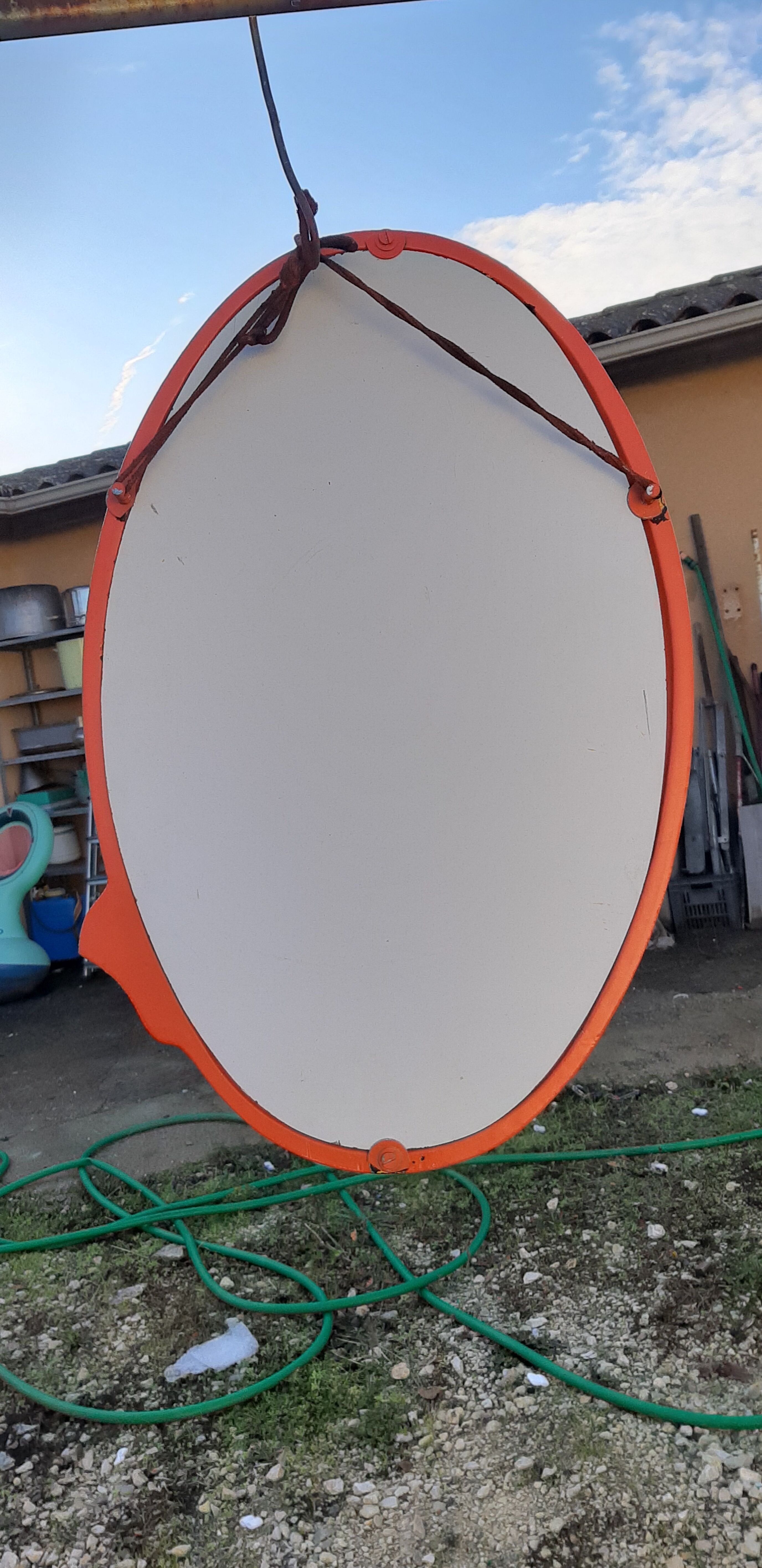 Vintage mirror enamelled cast iron orange