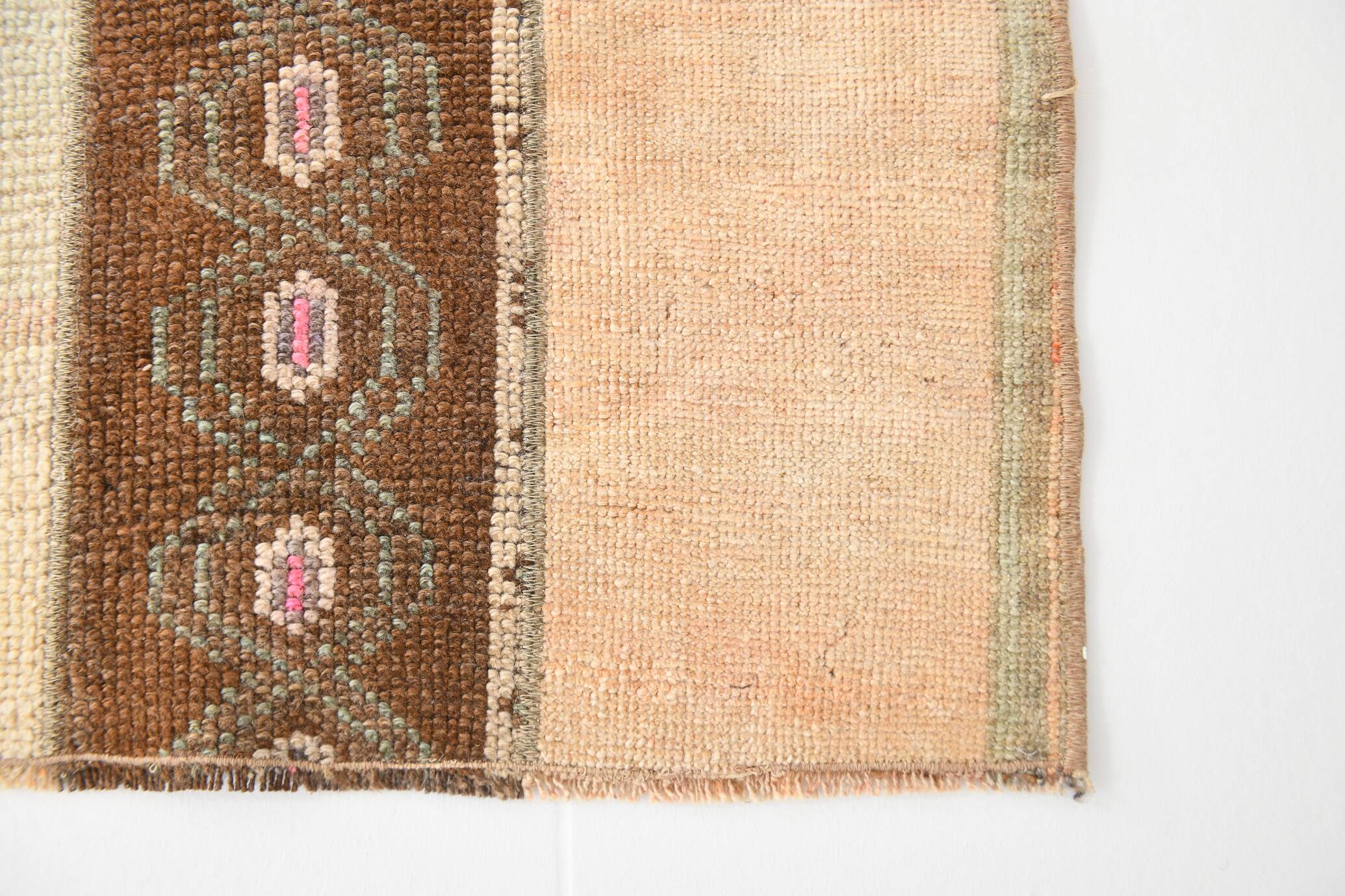 2x6 Turkish Short Brown Handmade Vintage Runner Rug, 64x174Cm