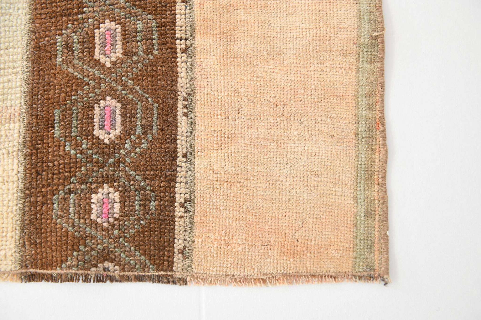 2x6 Turkish Short Brown Handmade Vintage Runner Rug, 64x174Cm