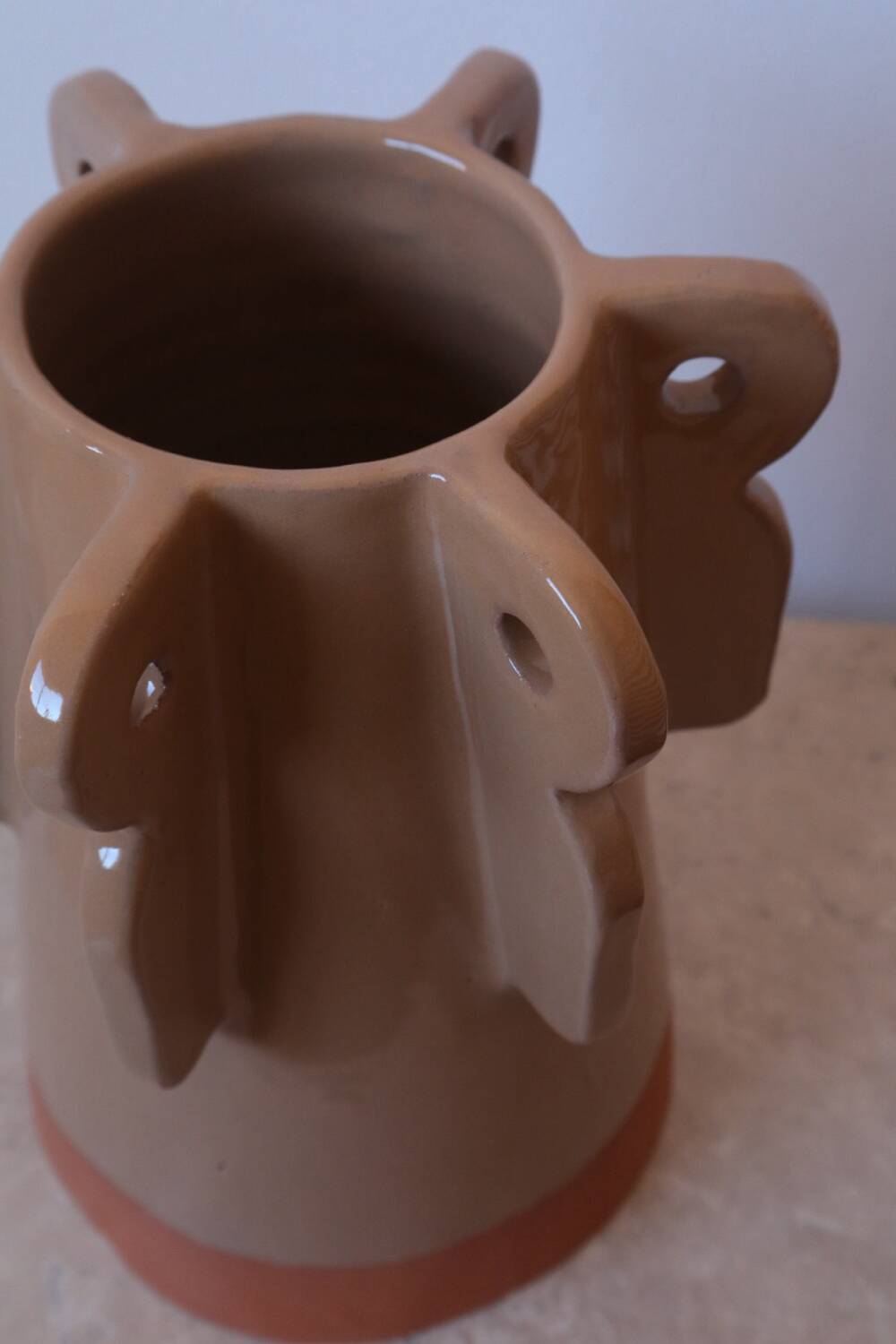 Handmade beige sculptural ceramic vase