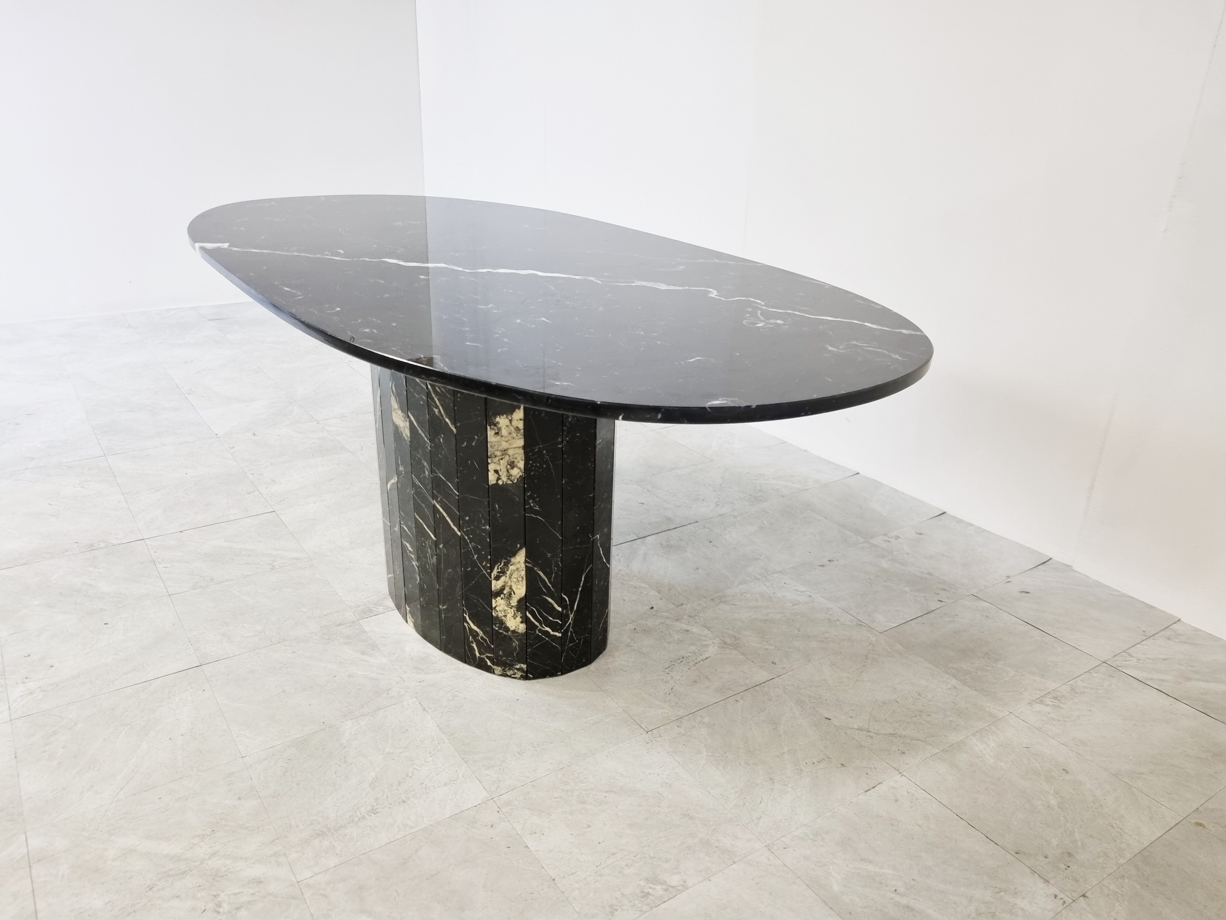 Vintage oval black marble dining table, 1970s