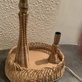Wicker lamp with 2 lights on wicker tray. 60s.
