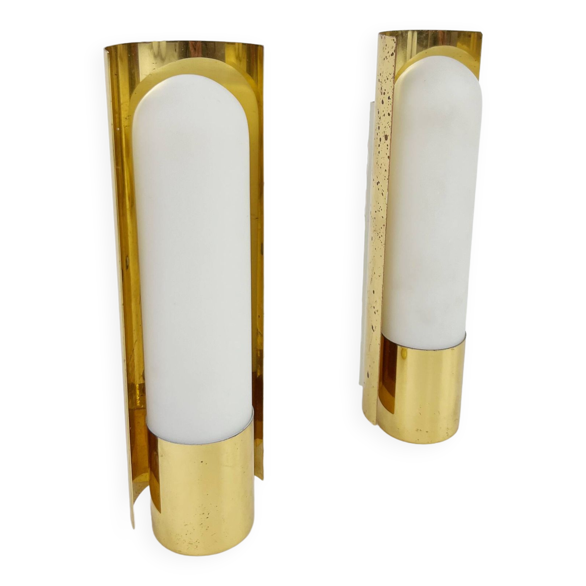 Hollywood Regency Set of 2 Brass and Opaline Glass Scones from Glashütte Limburg, 1970s