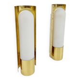 Hollywood Regency Set of 2 Brass and Opaline Glass Scones from Glashütte Limburg, 1970s
