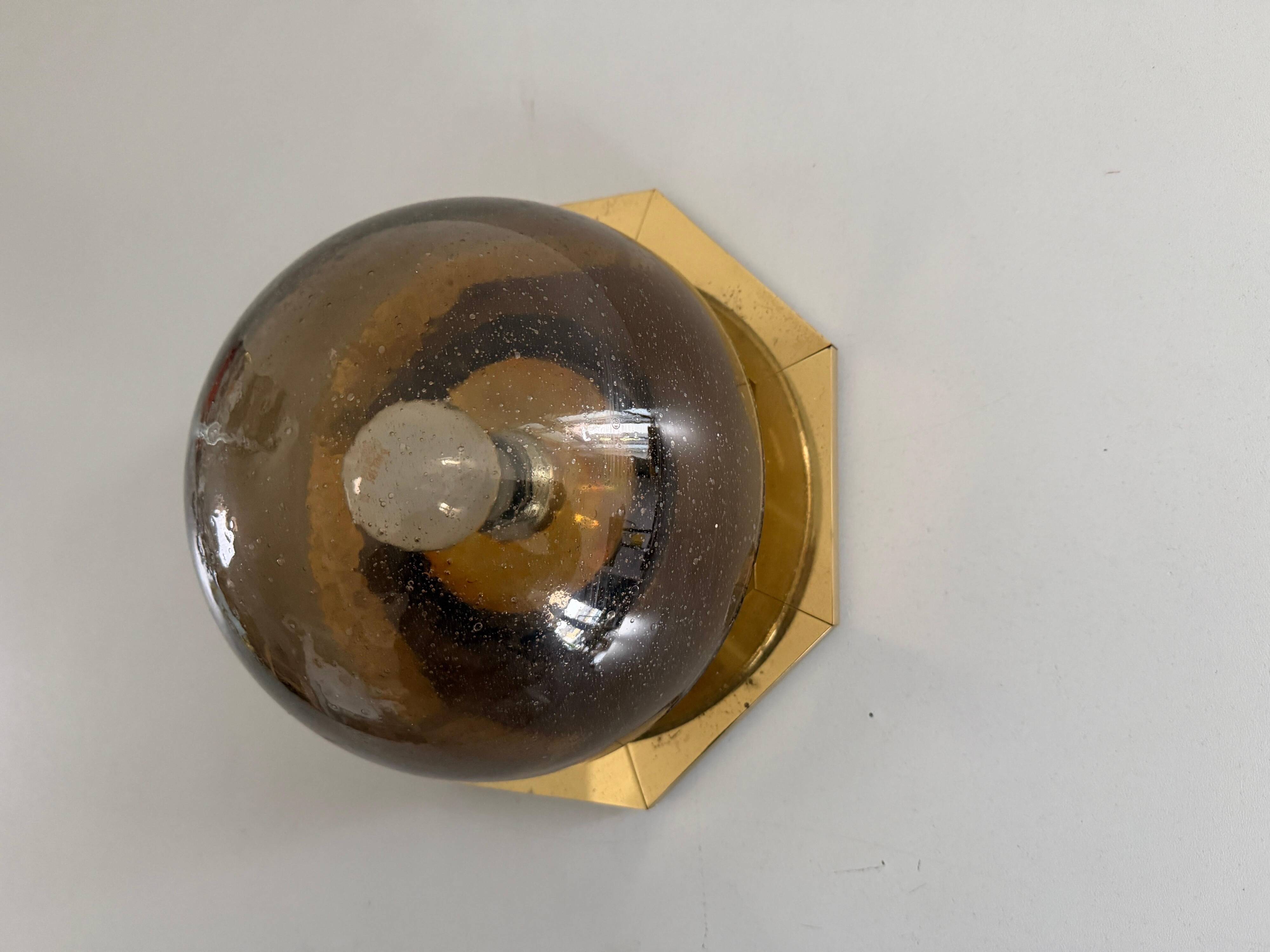 Octagonal ceiling light in brown glass and brass base by Limburg, 1960s, Germany.