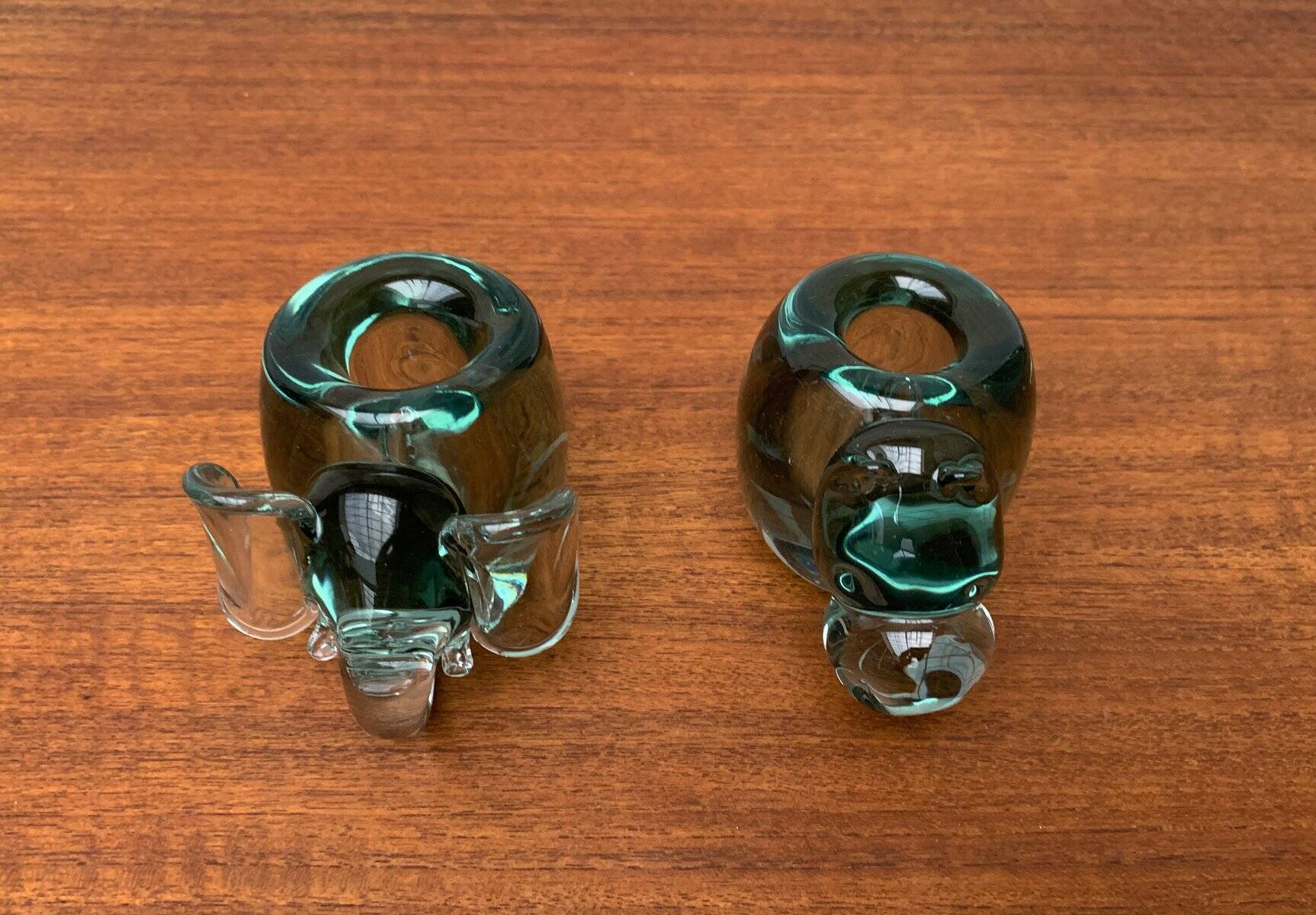 Vintage handmade African glass animal candle holders from Ngwenya Glass, set of 2.