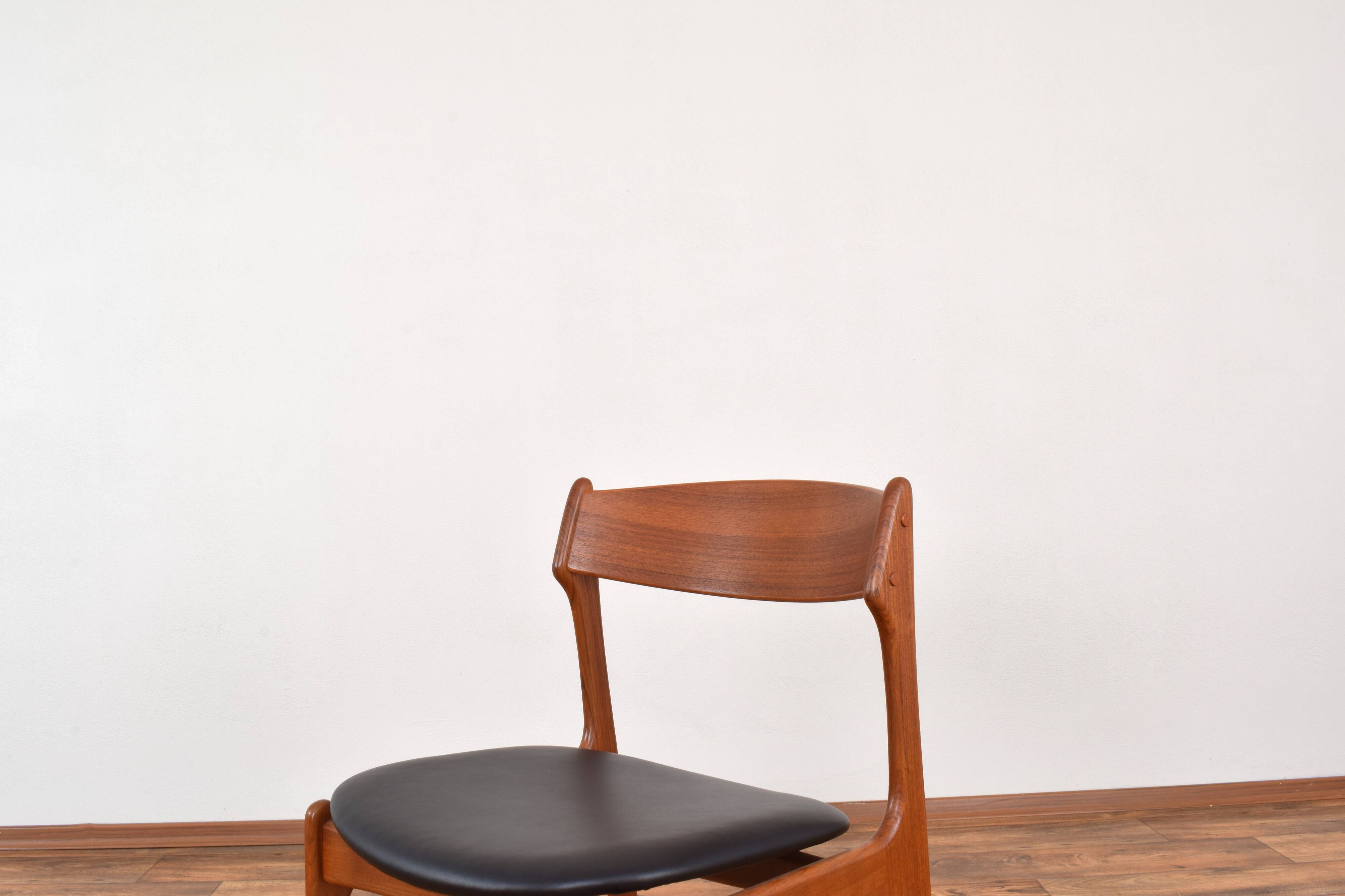 Mid-Century Danish Model 49 Teak & Leather Dining Chairs by Erik Buch for O.D. Møbler, 1960s.