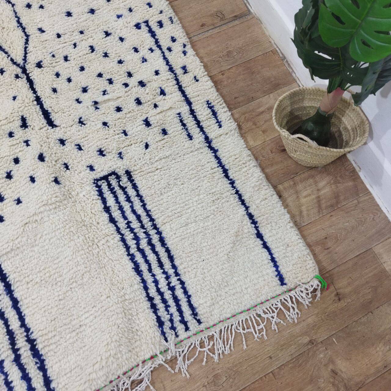 Vintage Azilal rug 290x190 cm - Blue geometric patterns