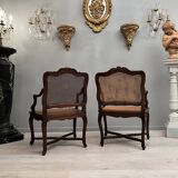 Pair of armchairs with cane bottom of epoch regence xviiieme