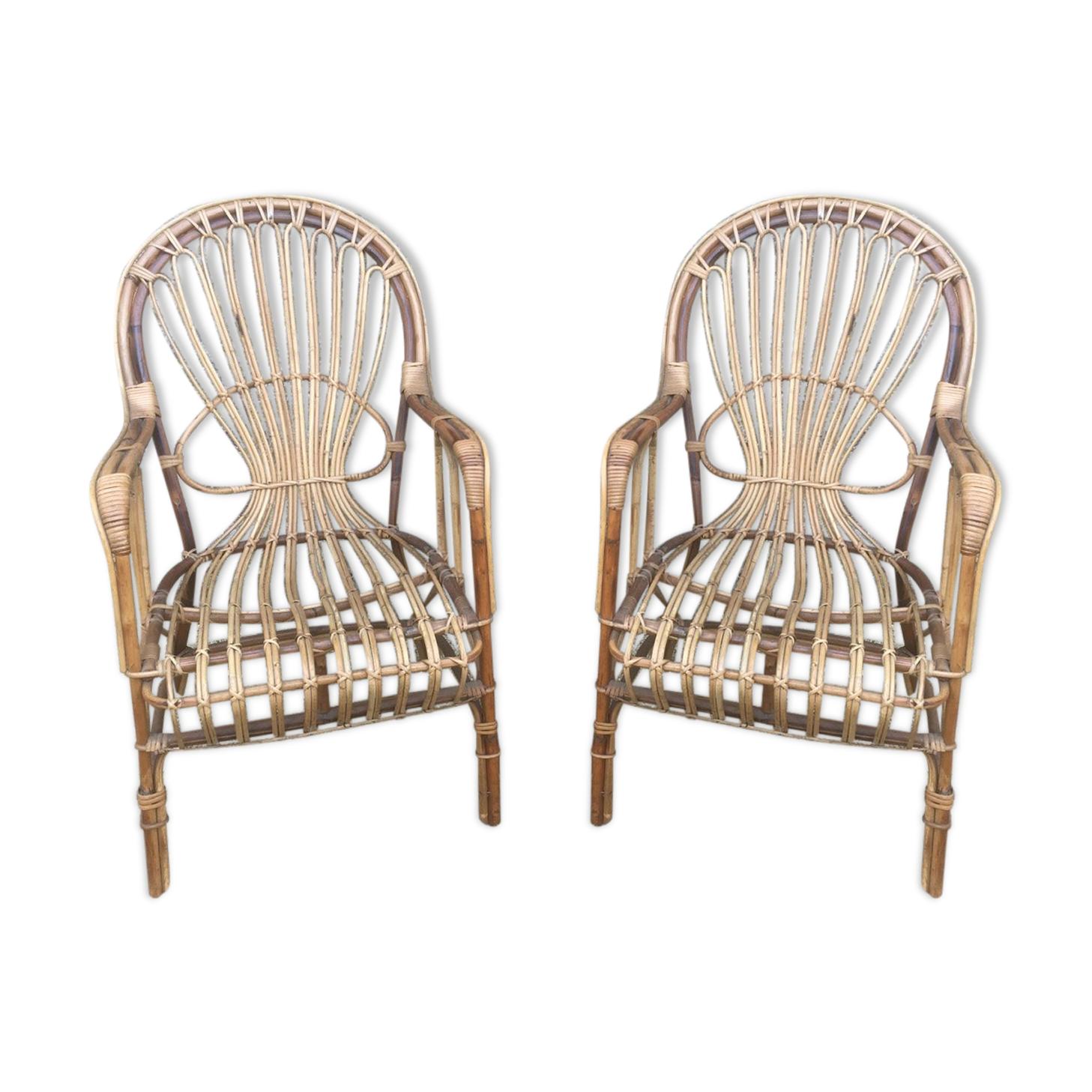 2 armchairs in old rattan