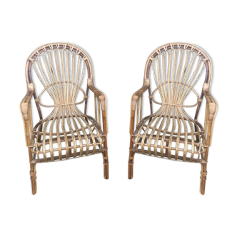 2 armchairs in old rattan