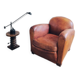 Fauteuil club en cuir patiné