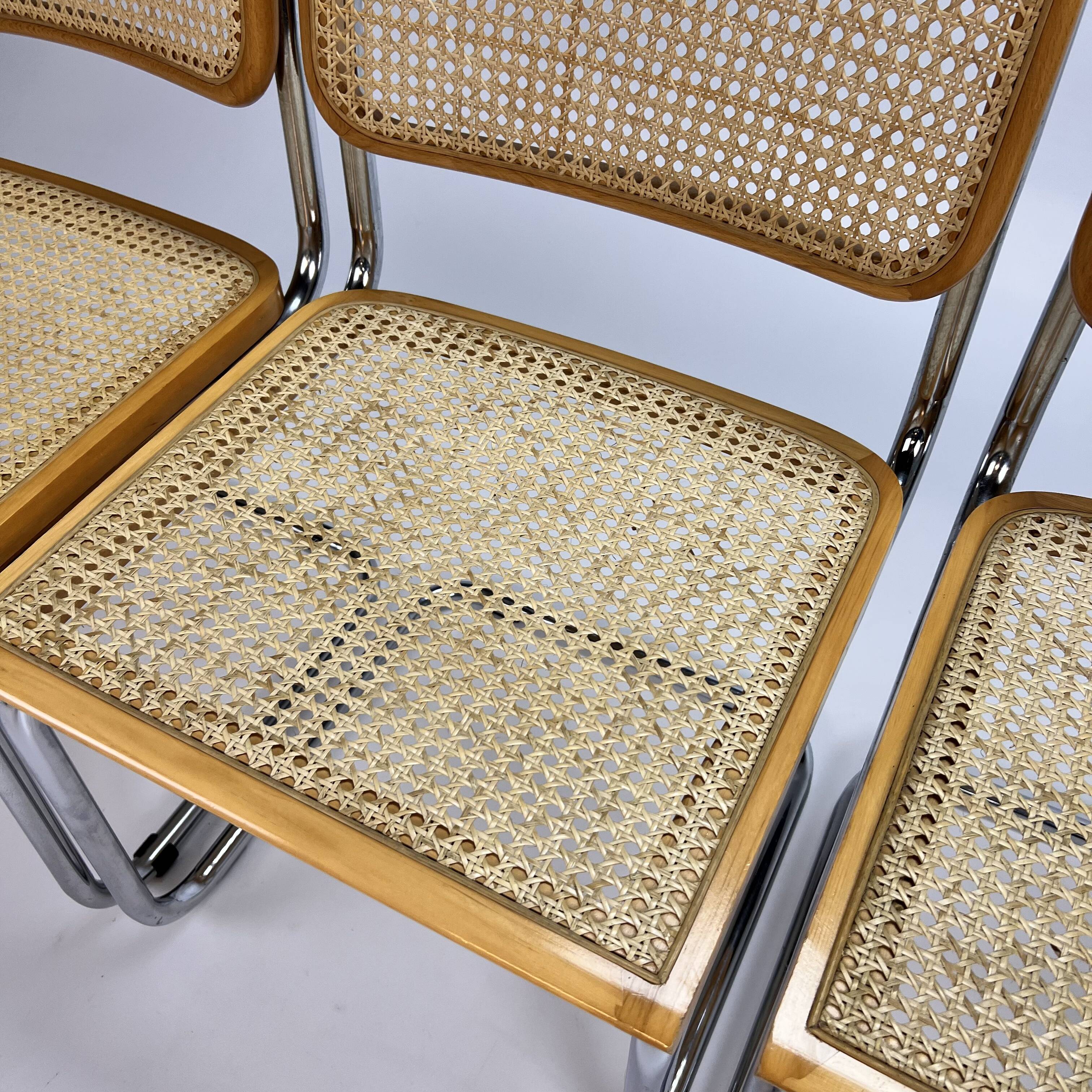 Set of 4 tubular frame and cane cantilever dining chairs, italy, 1970s
