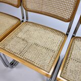 Set of 4 tubular frame and cane cantilever dining chairs, italy, 1970s