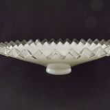 French frilled glass pendant shade, white opaline glass with a clear scalloped edge.