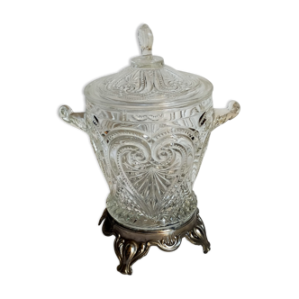 Antique glass compotier on metal stand
