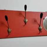Vintage wall coat rack with round mirror, 4 hooks, 68 cm