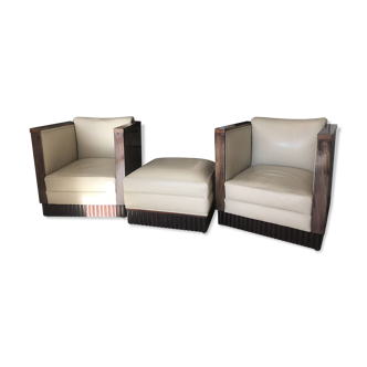 Art deco armchairs and pouf
