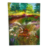 Flowers in a meadow signed