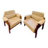 2 teak and fabric armchairs, 1960s