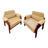 2 teak and fabric armchairs, 1960s