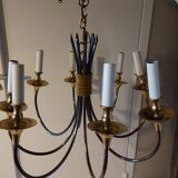 Lustre design 8 feux  métal en laiton doré