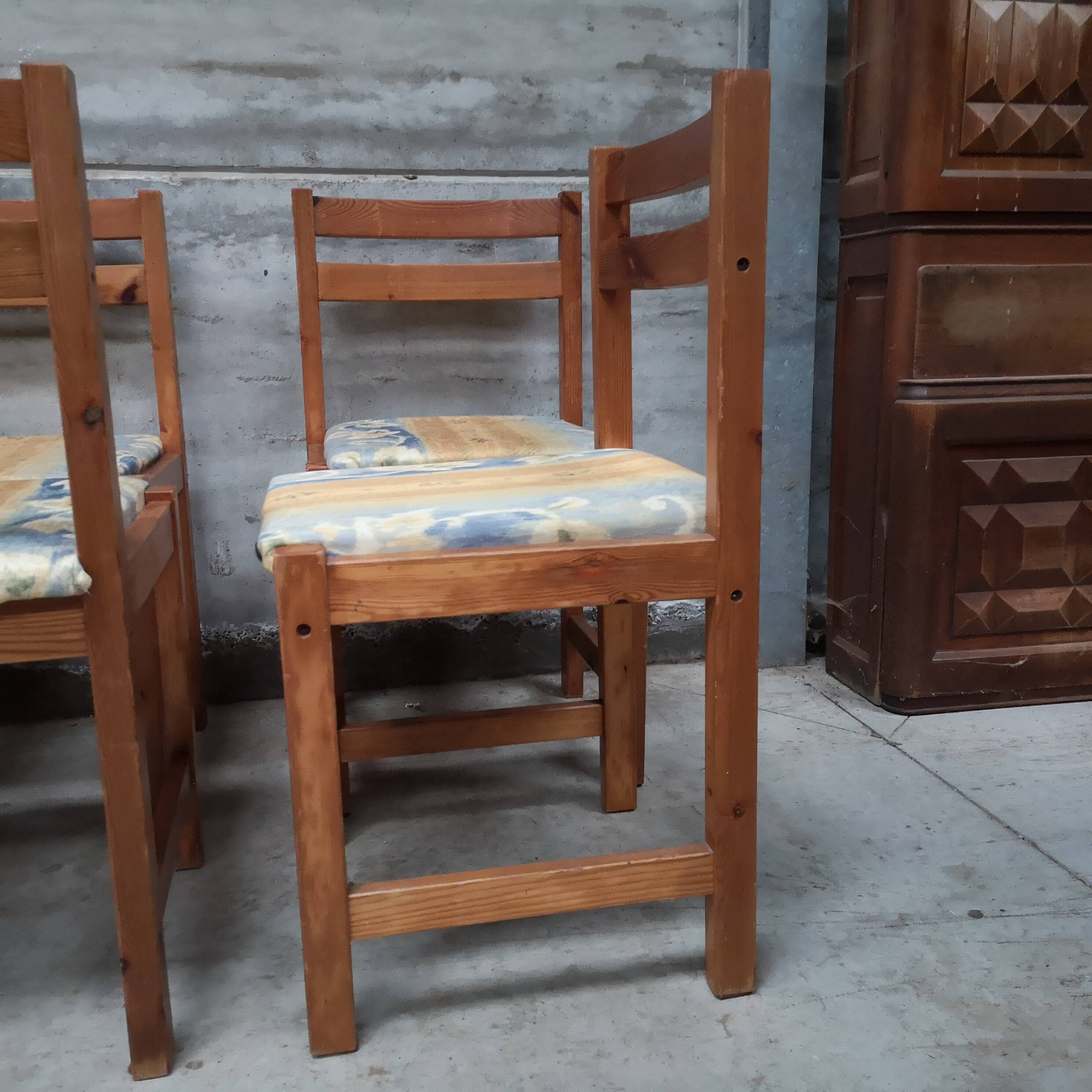 6 vintage 1970s pine Maison Regain chairs