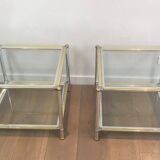 Pair of chrome, gold and silver side tables