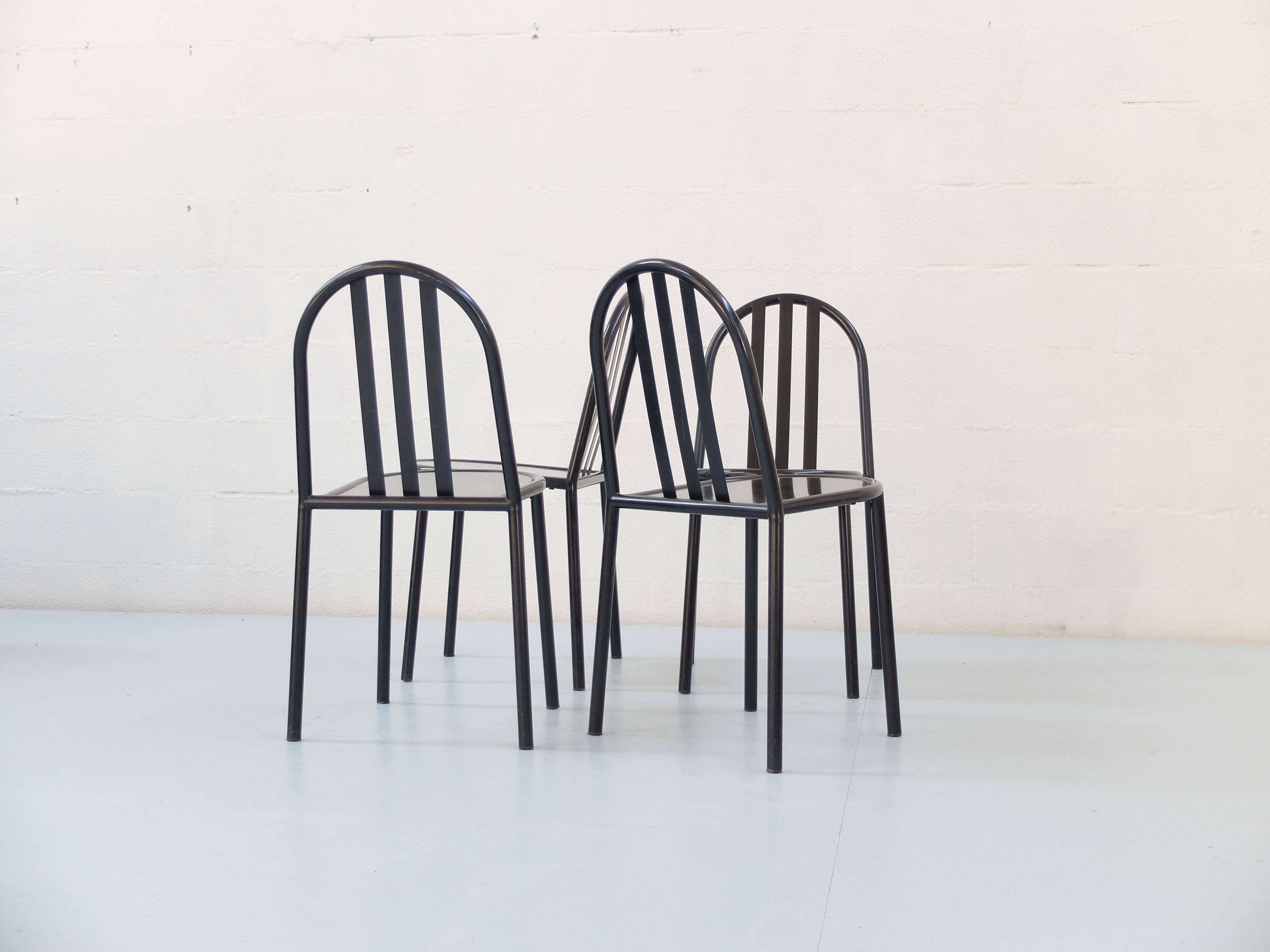 4 robert mallet-stevens black lacquered steel chairs, stamped rms ecart