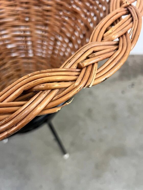 Vintage Rattan Point Basket / Plant Furniture, Netherlands 1960's