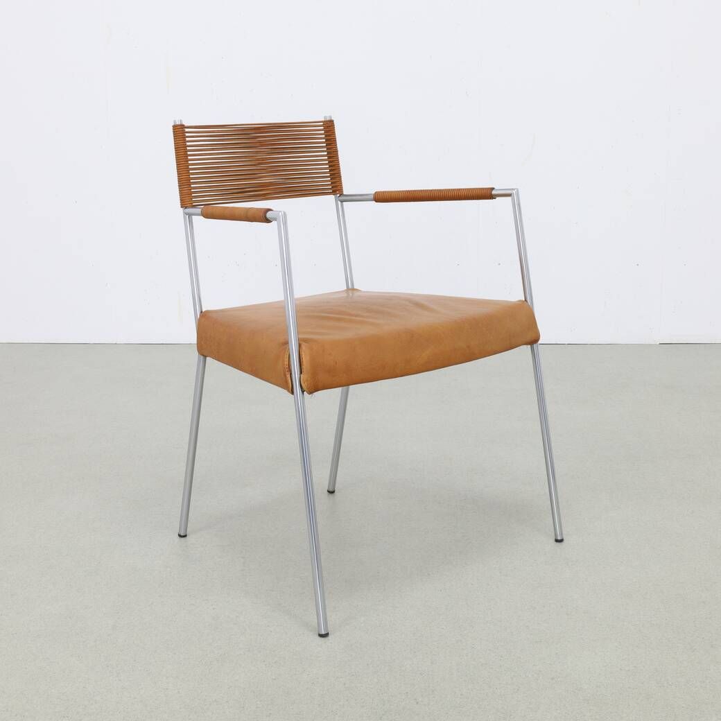 2x Arm Chair in Leather and Stainless steel by Gerard van den Berg, 1990s