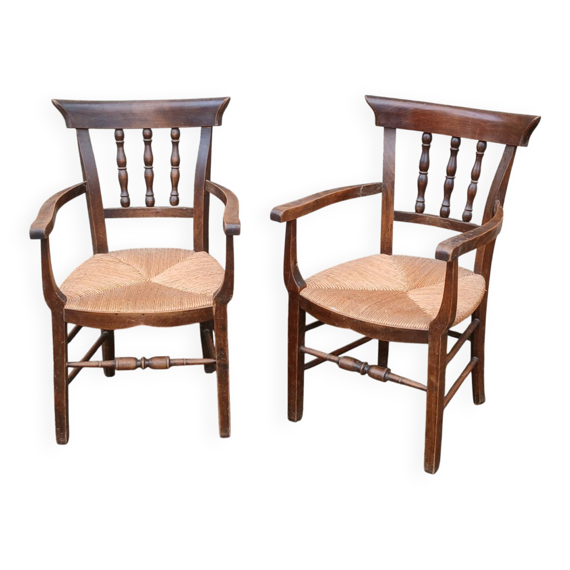 Pair of antique straw-seated armchairs