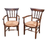 Pair of antique straw-seated armchairs