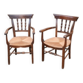 Paire de fauteuils anciens paillés
