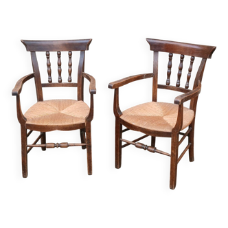 Pair of antique straw-seated armchairs