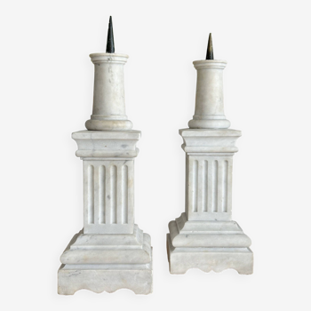 Pair of white marble candle holders