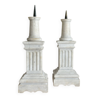 Pair of white marble candle holders