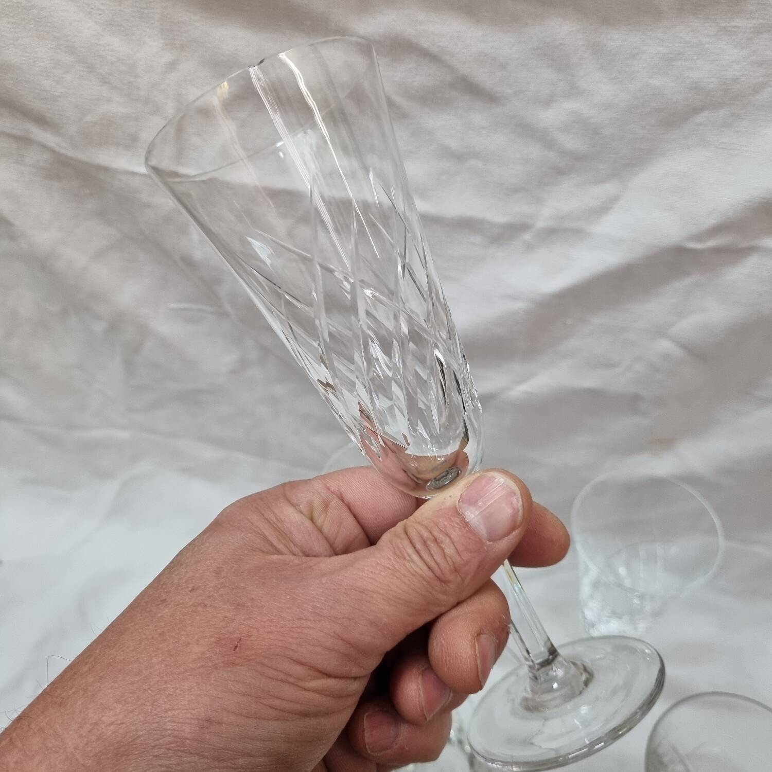 6 Bayer crystal stemmed glasses, 1970