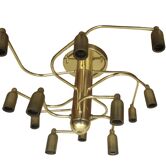 Lustre en laiton à 3 niveaux et 12 lumières en spirale, milieu du siècle, années 1960