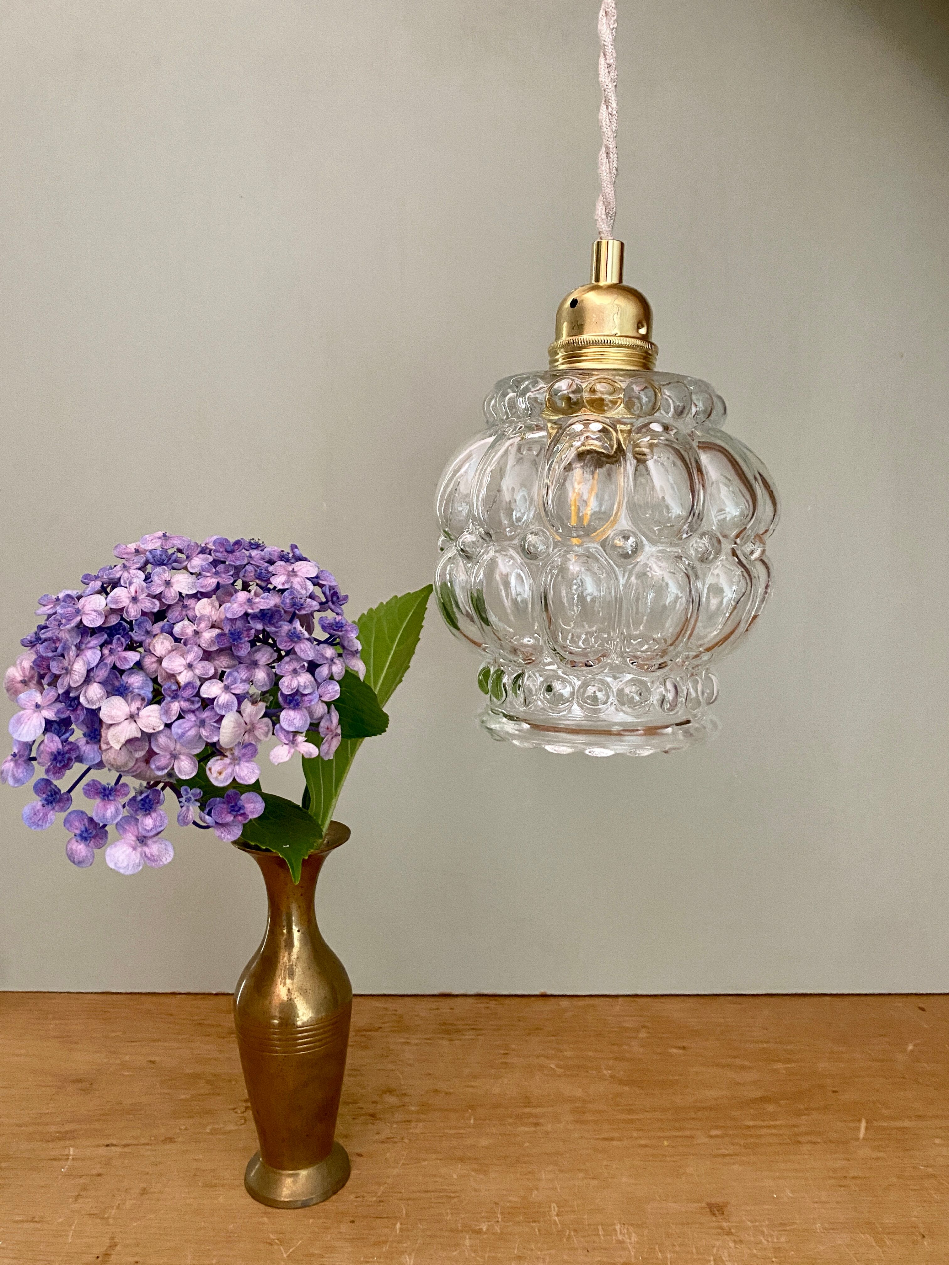 Vintage globe pendant lamp in transparent molded glass