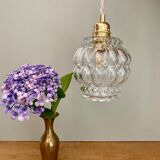 Vintage globe pendant lamp in transparent molded glass