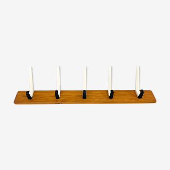 Mid Century Wood & Plastic Wall Coat Rack, 1970s