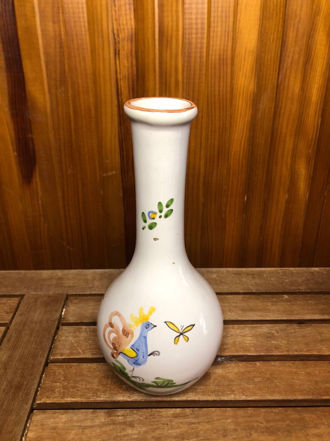 Old Vase Soliflore MOUSTIERS White Ceramic Vintage Painted Decor #A484