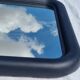 Large Art Deco mirror from the 1930s, solid wood half-moon frame, 80 x 80 cm.