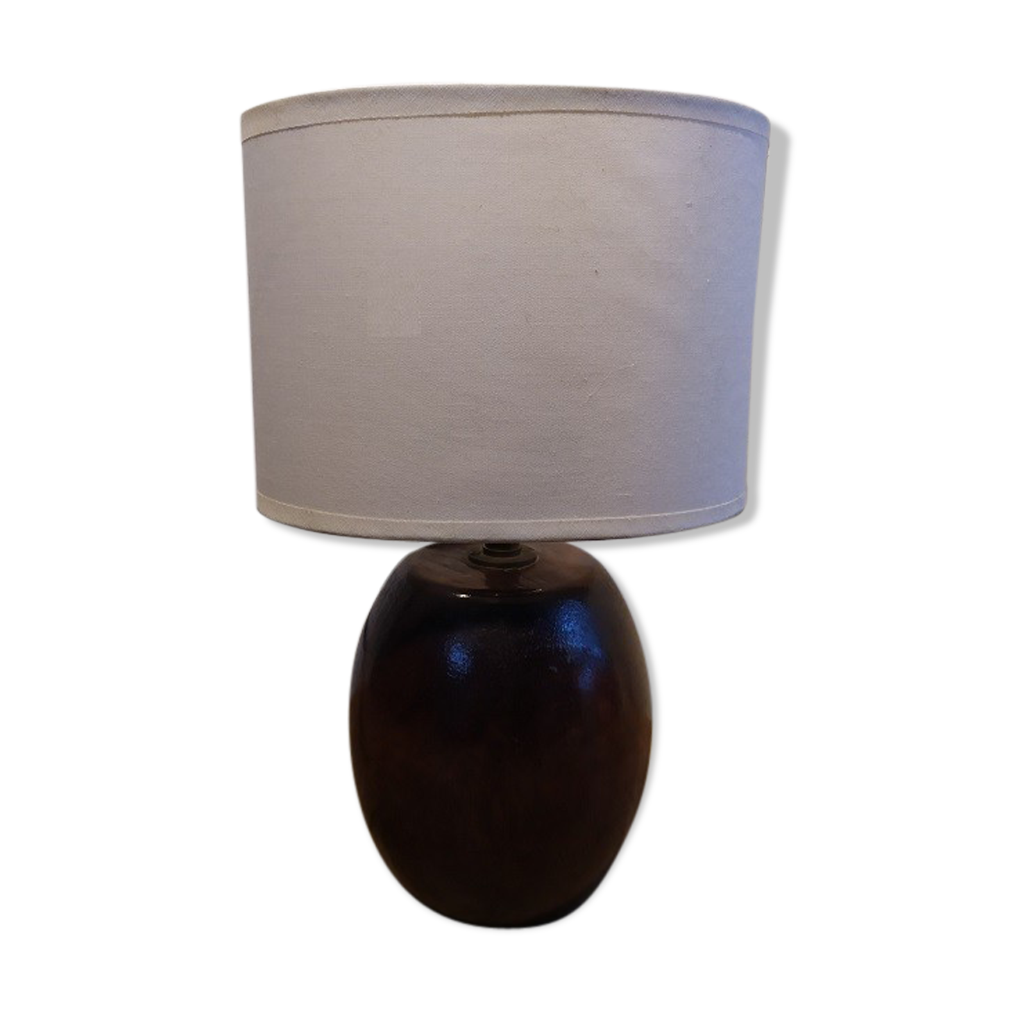 Bedside lamp base round wood Abat day old fabrics vintage