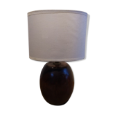 Lampe de chevet base rond bois abat jour tissus ancien