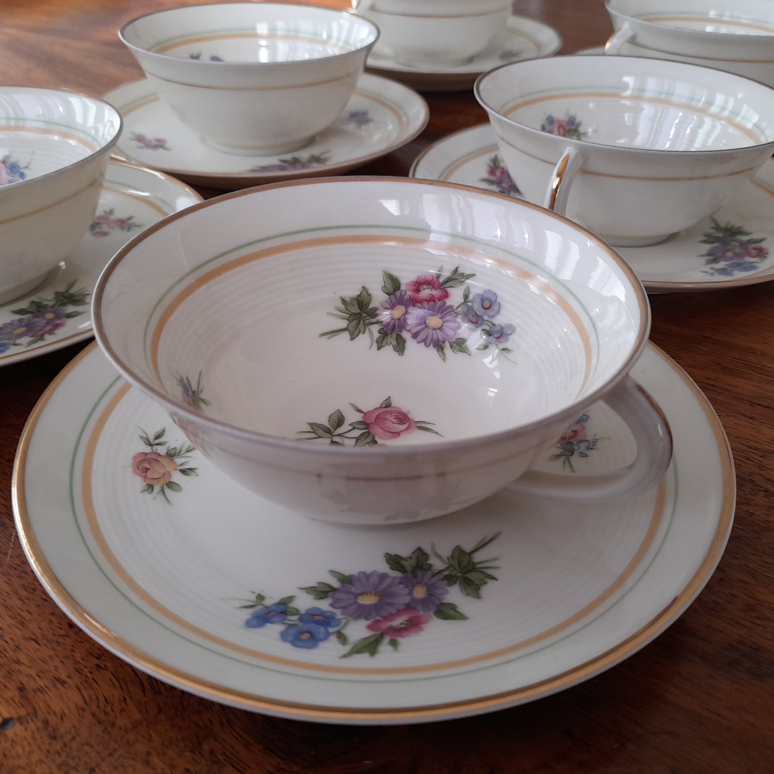 6 cups tea porcelain limoges L.Pollet lyon 40s