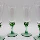 6 vintage champagne flutes, green stem, France
