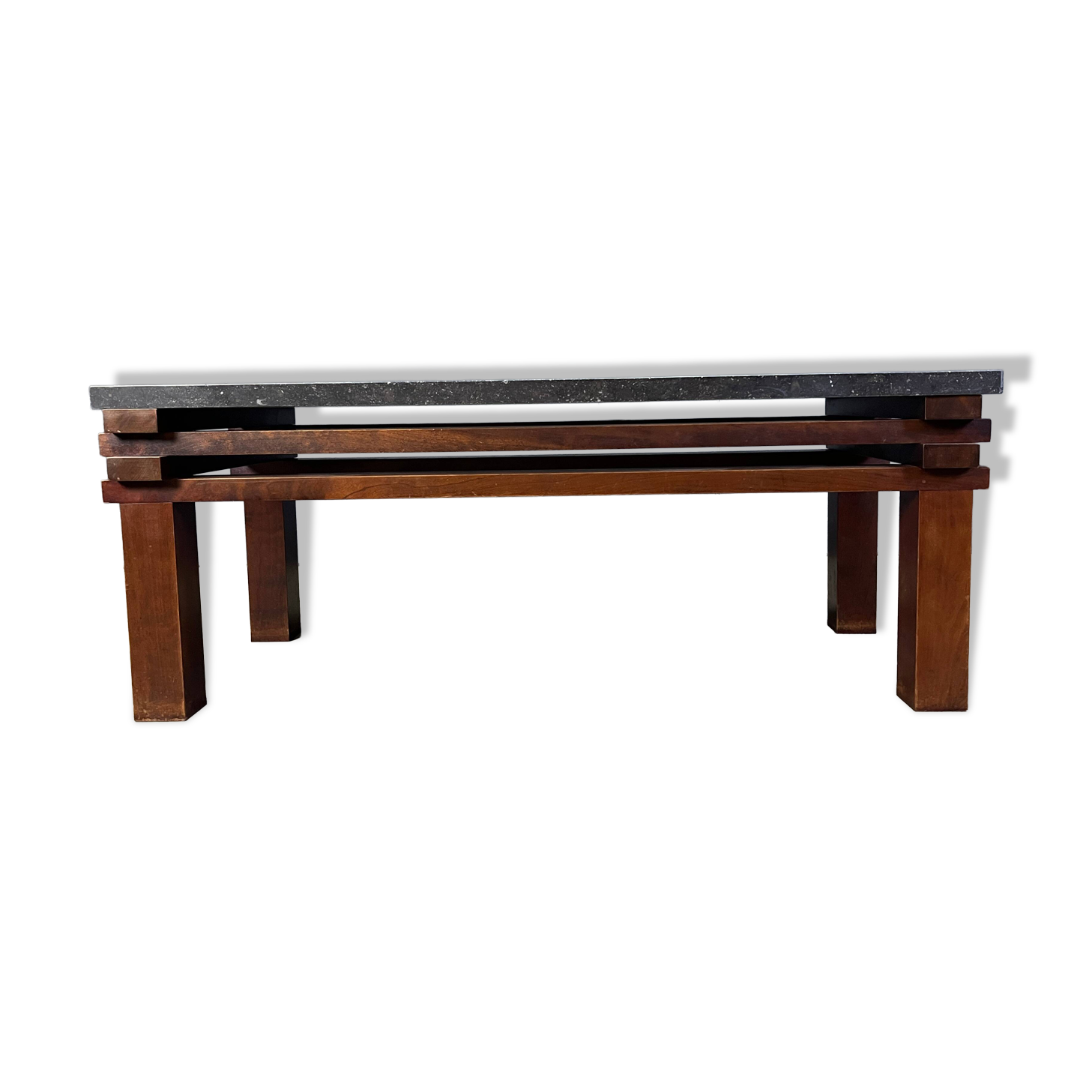 Vintage wooden and stone top coffee table, 1970s