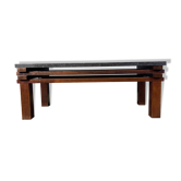 Table basse vintage en bois avec plateau en pierre, années 1970